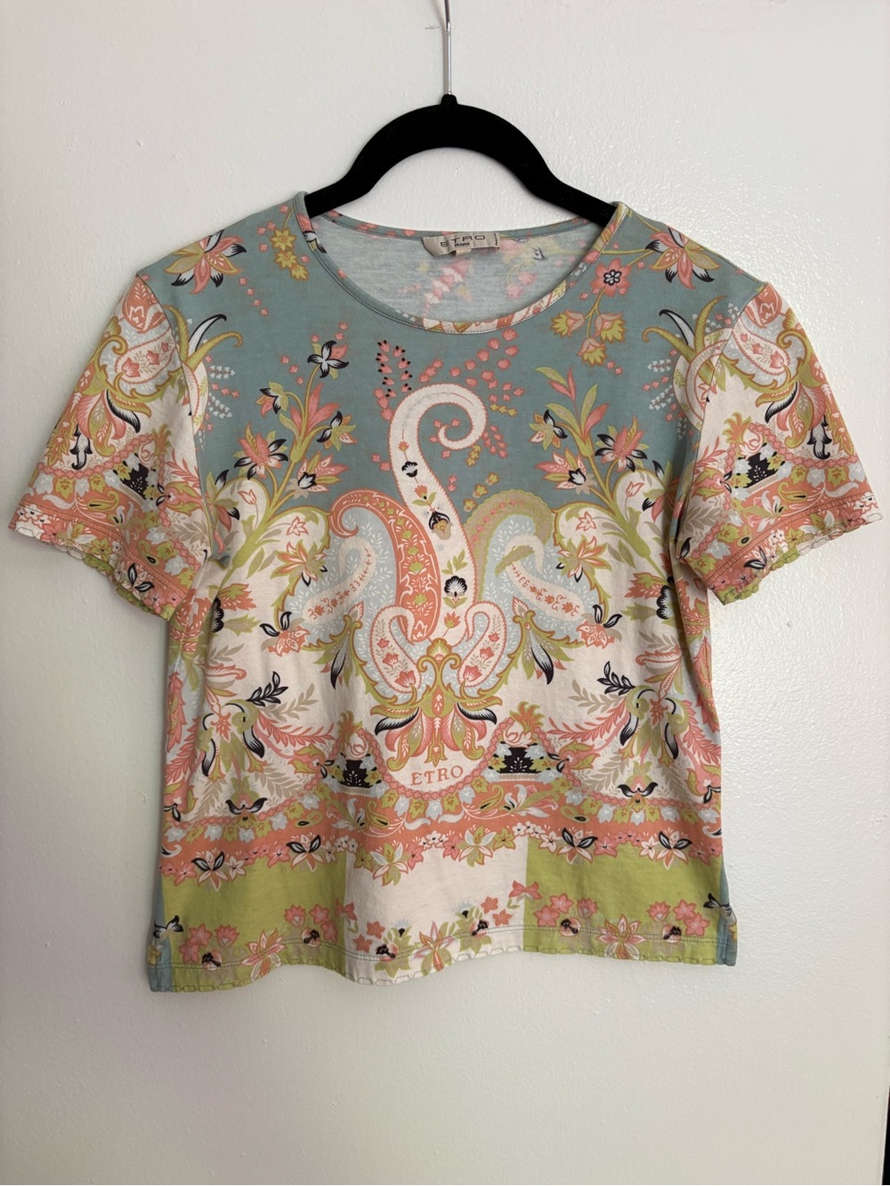 ETRO Pastel Floral Paisley Short Sleeve Tee - Multicolor Size Small